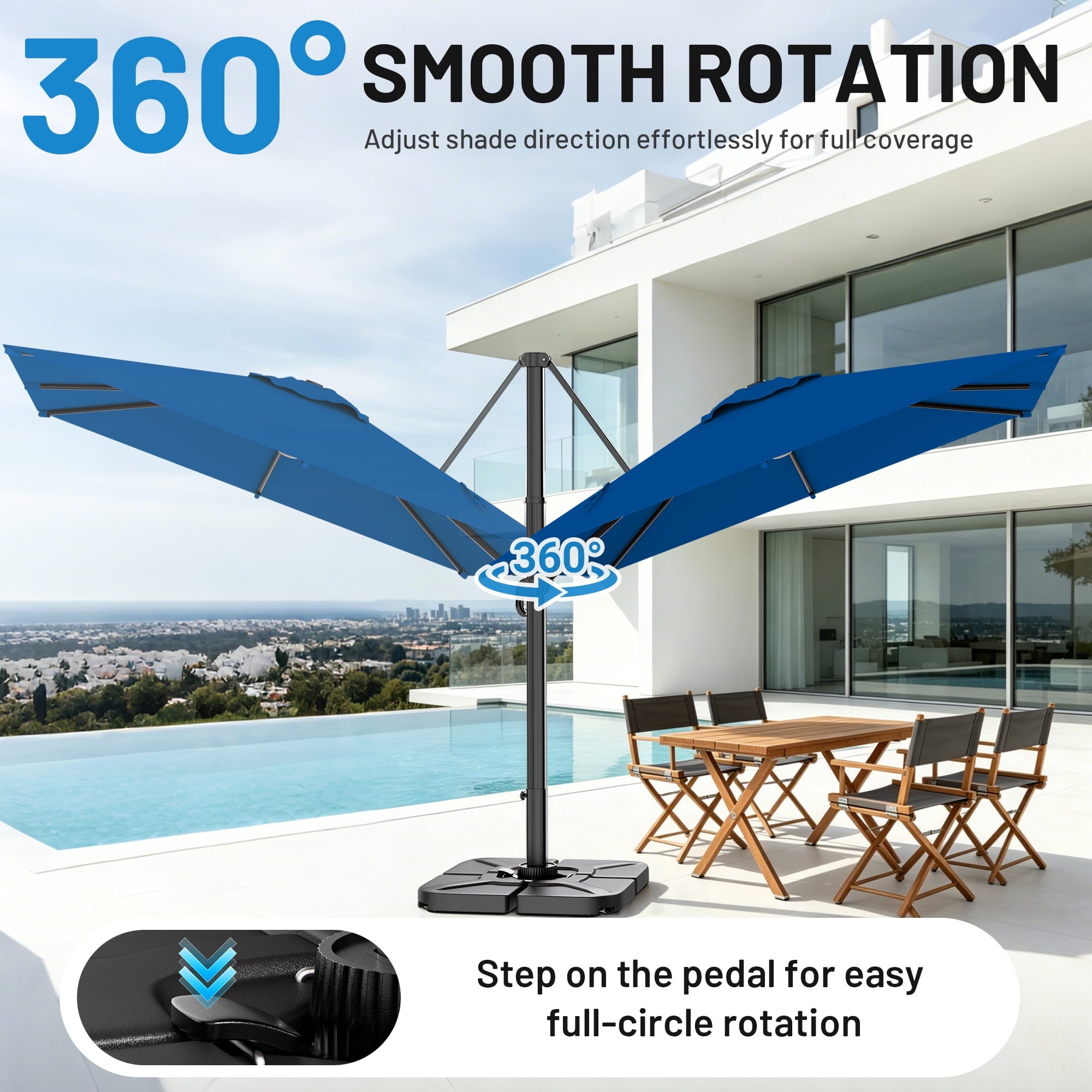 Easthome 10 × 10FT Square Cantilever Patio Umbrella, 360° Rotating Offset Umbrella with Crank, 8 ribs, Outdoor Hanging Roman Umbrella for Garden Deck Backyard, Red