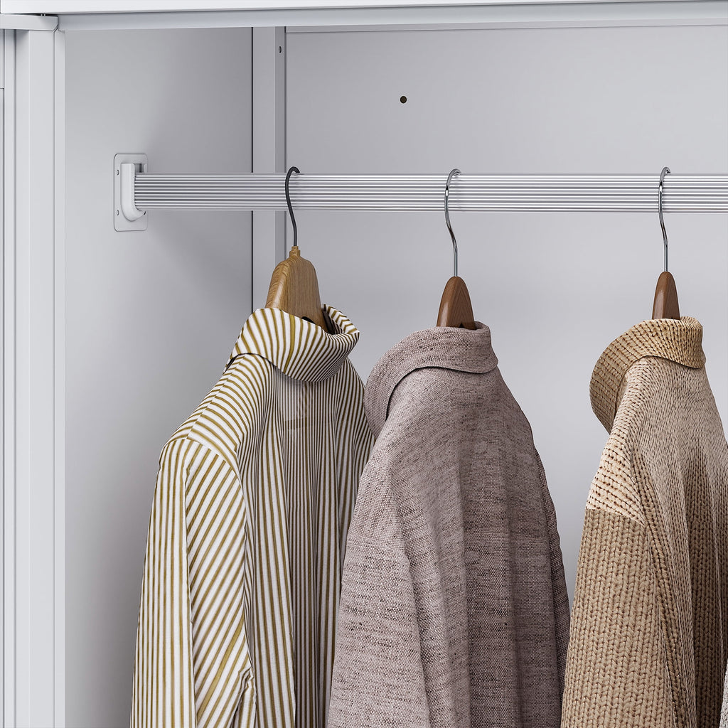 STANI Metal Wardrobe Closet with Hanging Rod, 72 White Armoire Wardrobe Cabinet with Adjustable Shelves, Clothes Storage Organizer Cabinets for Bedroom, Bathroom, Office