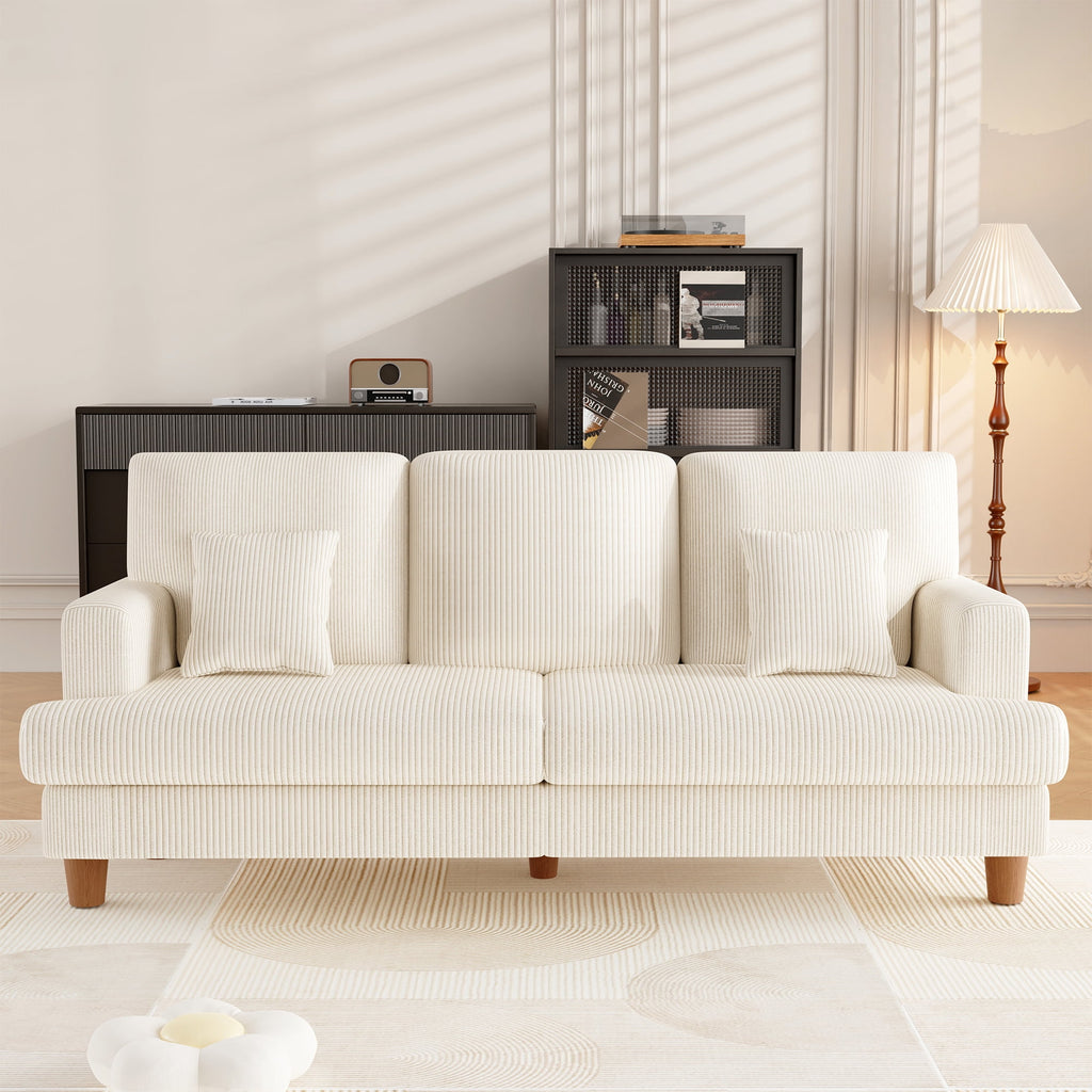 AAQZ 87 Corduroy Sofa Couch for Living Room, 3 Seater Deep Seat Comfy Couch in a Box, 2 Cushions, 2 Pillows Tool-Free Setup,Gray
