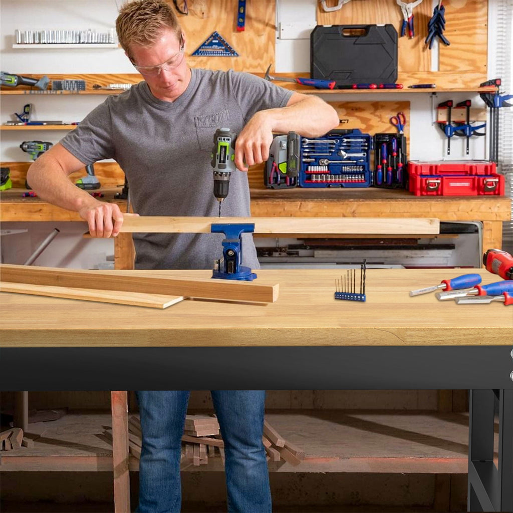 60 Adjustable Workbench,Heavy-Duty Work Table,3000 LBS Load Capacity Hardwood Workstation Outlets with Power strips and Wheels,for Workshop, Garage