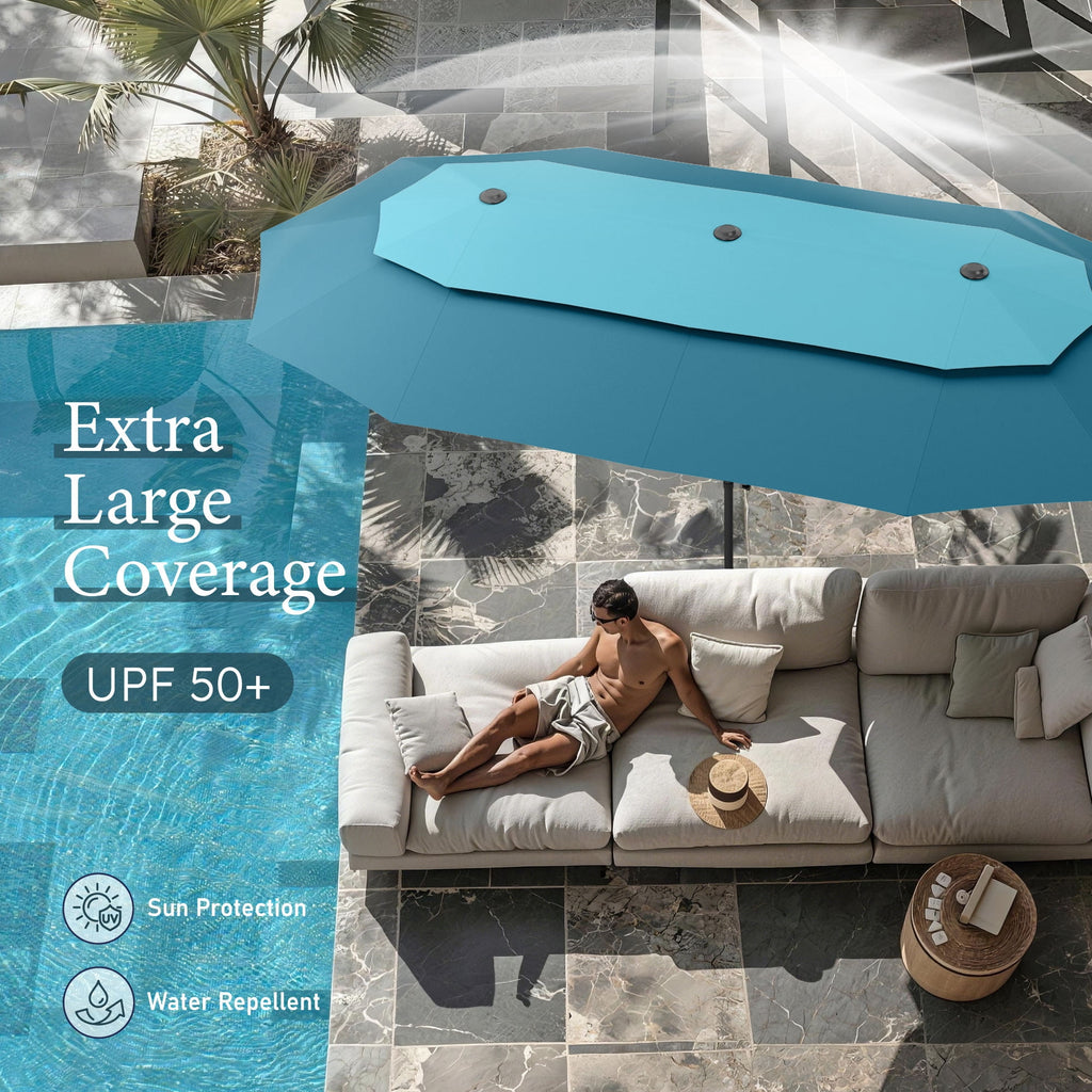 SUMMIT LIVING 13FT Patio Umbrella with Base Included - Double-Vented Rectangle Outdoor Market Umbrella for Patio - Beige
