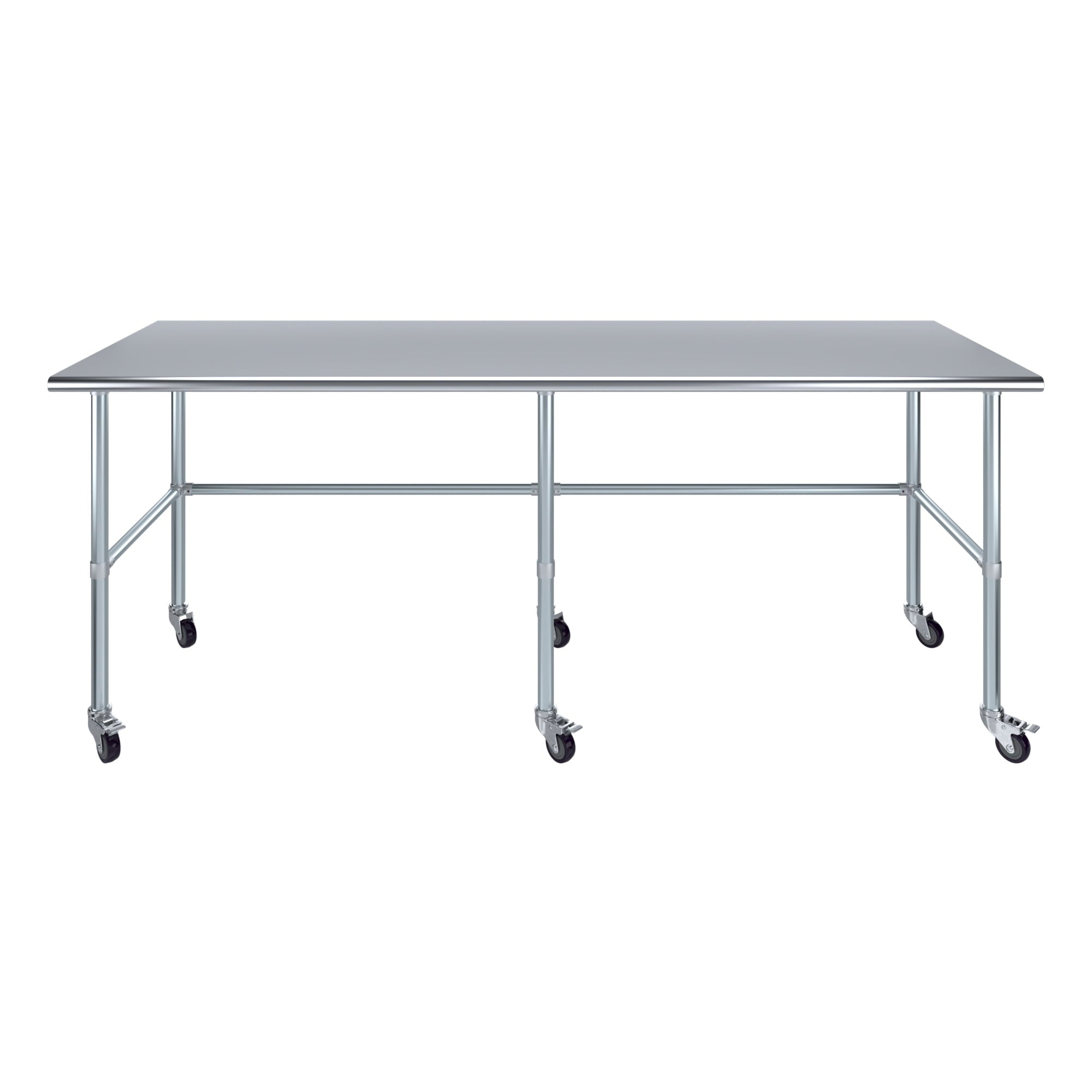 AmGood 36 Long x 30 Deep Stainless-Steel Work Table with Open Base and Wheels, Mobile Metal Table