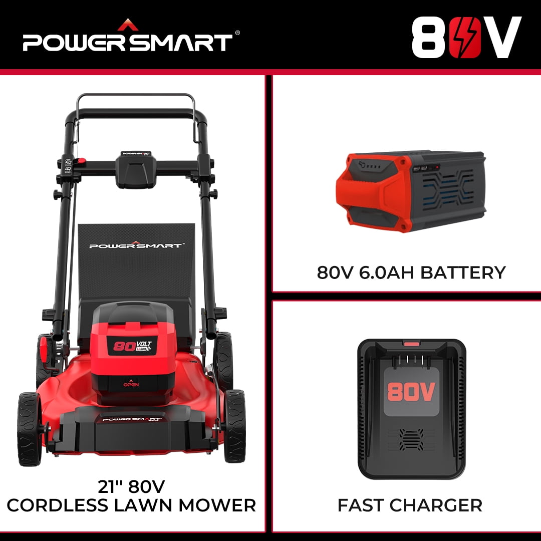 PowerSmart 3-in-1  21 6A 80V  Cordless Lawn Mower, Brushless Motor, 6 Position Height Adjustment