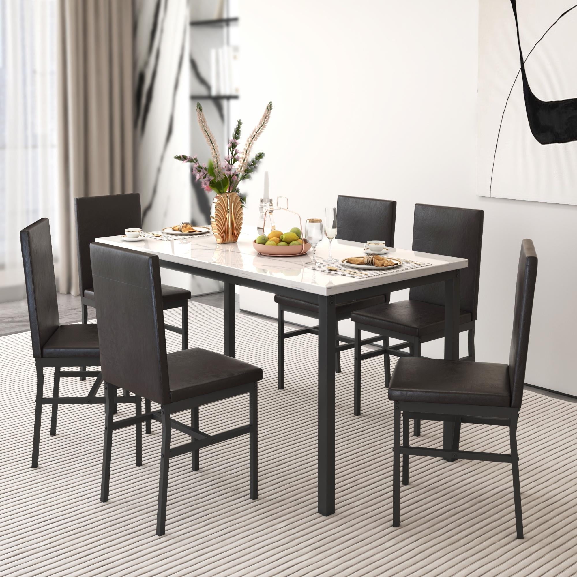 SYNGAR 5 Piece Dining Set, Modern Dining Table and Chairs Set for 4, Kitchen Dining Table Set with Faux Marble Tabletop & 4 Upholstered Chairs, for Small Space, Breakfast Nook, D9224