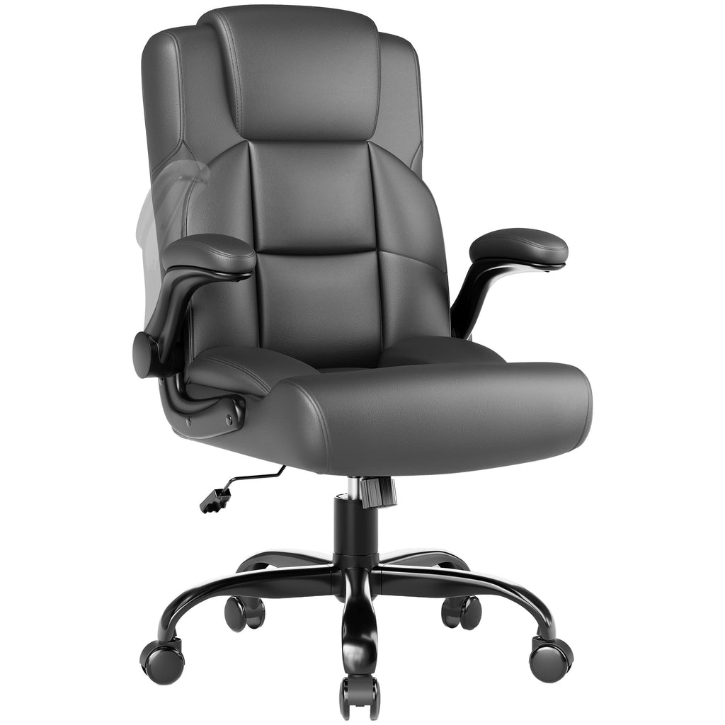 JONPONY Leather Office Chair, Big and Tall 500lbs Ergonomic Desk Chairs with Back Support, Executive Leather Chair with Wheels for Home Office, with Adjustable Padded Armrest & Lumbar Support , Black