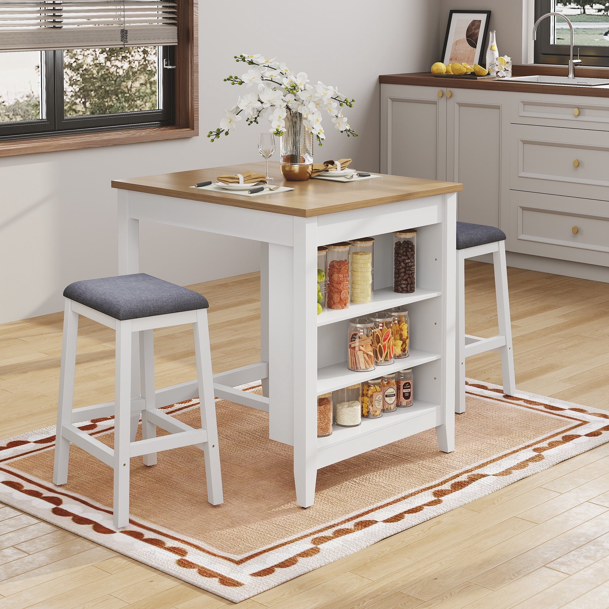 HLR 24.8 Bar Stools, Farmhouse Set of 2 Bar Chairs with Cushion for Kitchen, Dining Room, Cafe Black