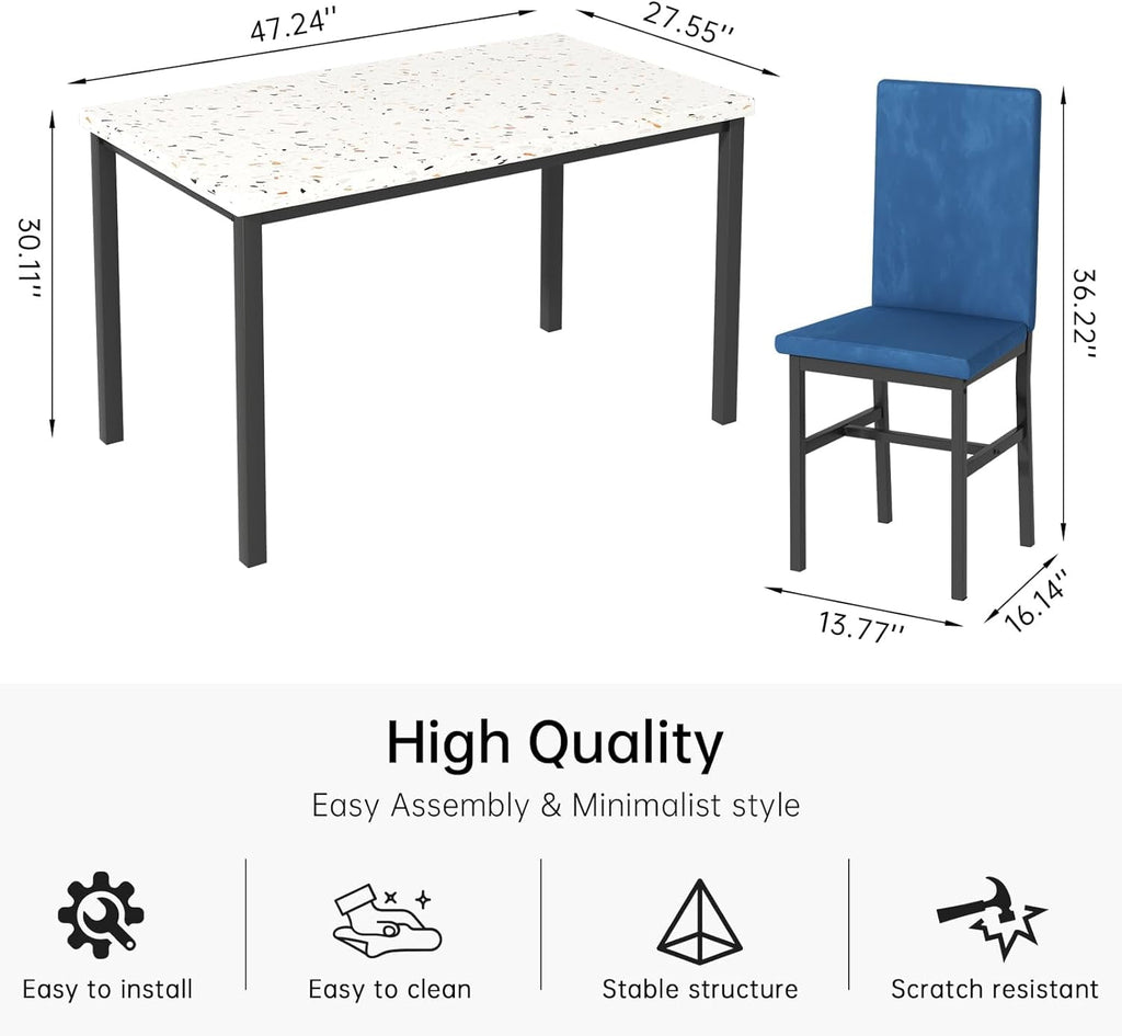 MIERES 5-Piece Dining Table Set for 4, Faux Marble Kitchen Table and 4 Chairs, Modern Dining Room Table with 4 Chairs, Dinner Table Set for Small Spaces, Brown