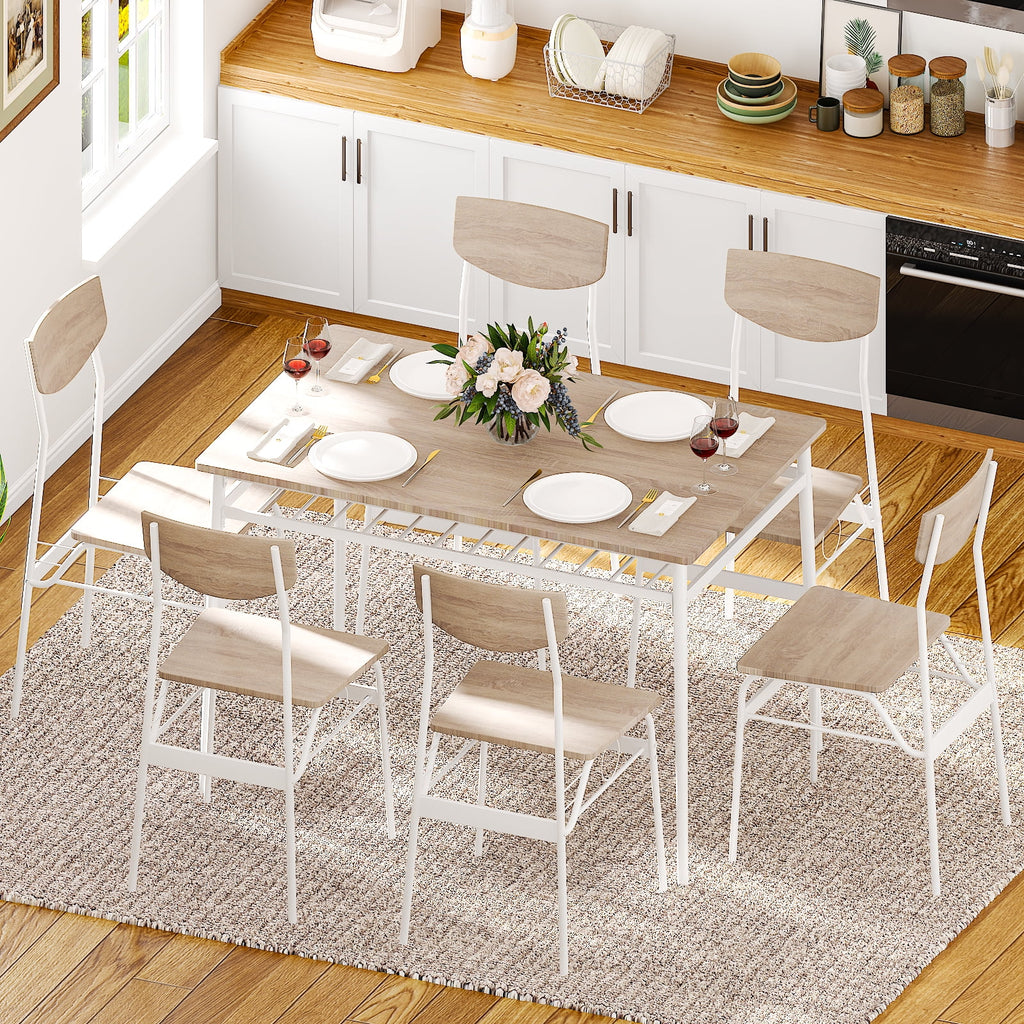 Ktaxon Dining Table Set for 4/6 with Storage Racks, Dining Room Table Set for 4/6 Modern Design, Kitchen Table and Chairs for Home Kitchen, Natural Wood