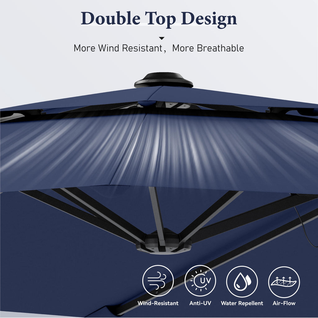 SUMMIT LIVING 13FT Patio Umbrella with Base Included - Double-Vented Rectangle Outdoor Market Umbrella for Patio - Beige