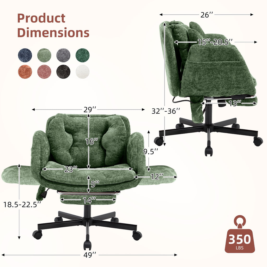 Hforesty Cross Legged Office Chair, Inflatable Flip-up Back & Wide Seat, 5-Position Armrests & Footrest, Ergonomic Task Chair for Home Office, Gray