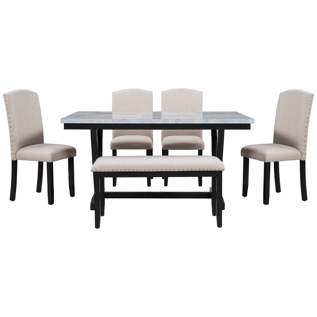 Harper & Bright Designs Dining Table Set for 6 with Bench Rectangular Table and 4 Upholstered Chairs for Kitchen, Gary