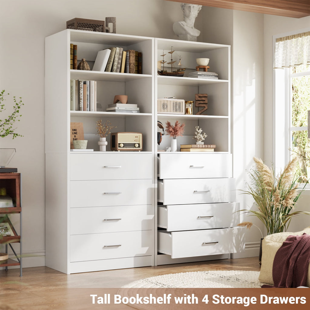 Homieasy 21.3 Inch Freestanding Closet System with 4 Wood Drawers and 3 Shelves for Walk-in Closet, Bedroom, White