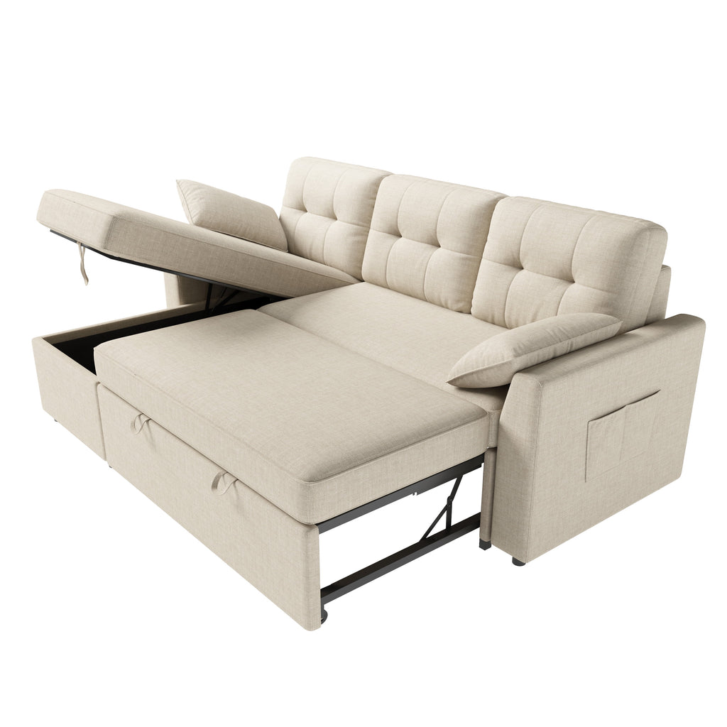 VANACC Sectional Sofa Bed with Storage and Soft Seat ,Reversible Pull Out Couch for Living Room,Gray