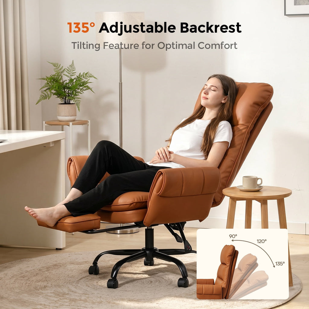 Patbrela Big and Tall Office Chair, PU Leather Swivel Desk Chair Ergonomic Computer Chairs with Adjustable Armrests, Black