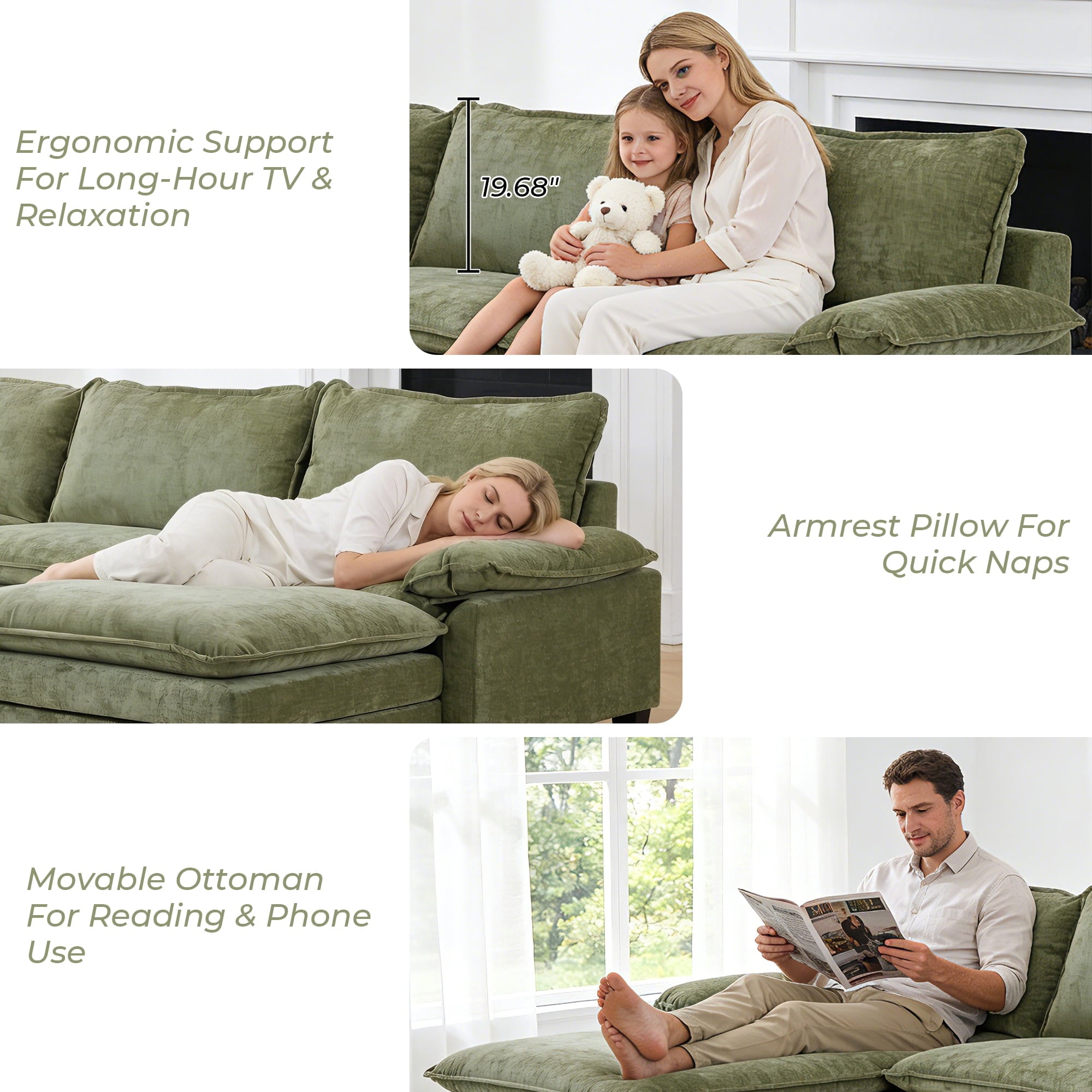 Ktaxon Sectional Sofa L Shaped Couch with Chaise Living Room Sleeper Set, 2 Seats with Chenille and Double Layer Cushions 86 W Beige