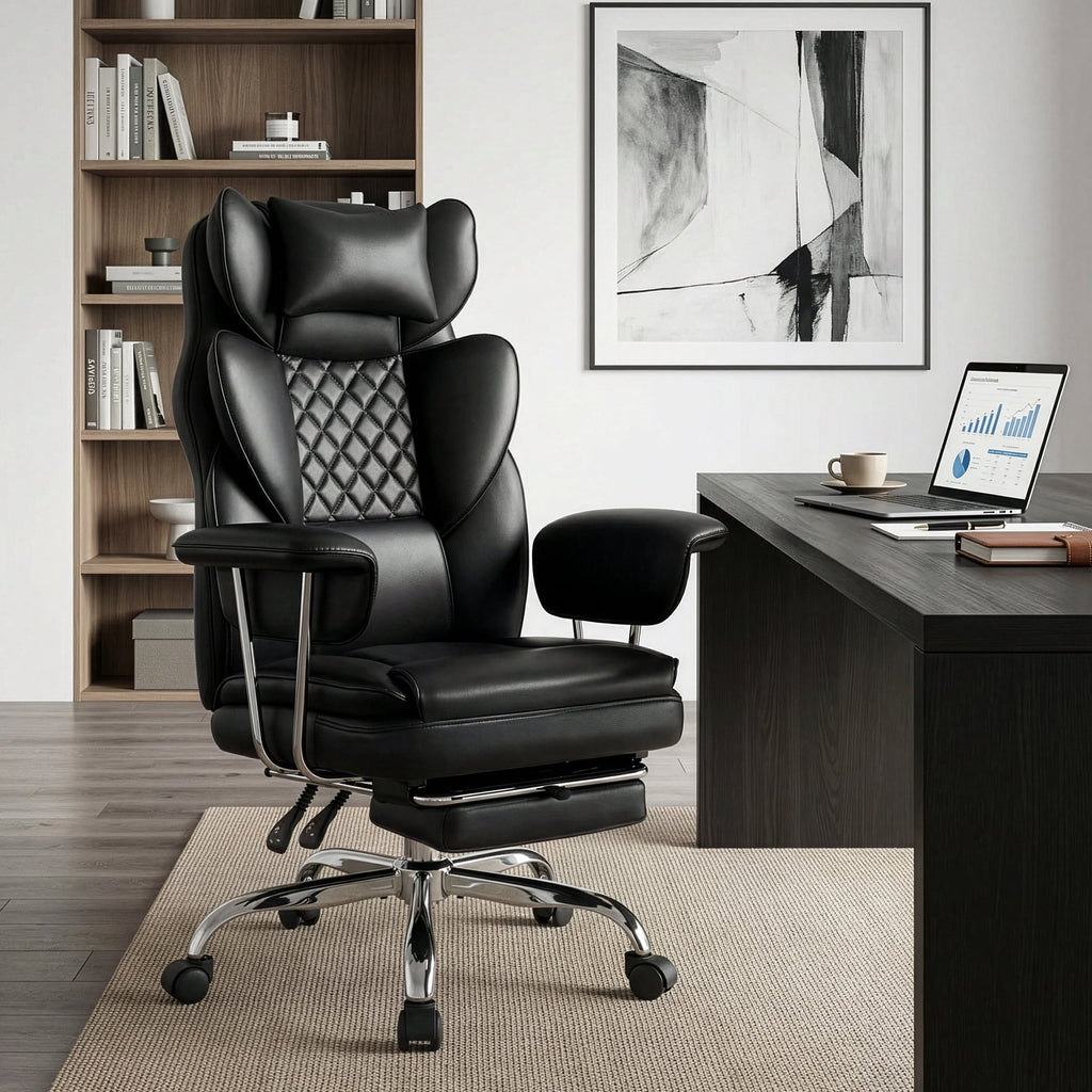 CELTOSS Executive Office Chair 400LBS, High Back Computer Chair with Arms and Footrest, Ergonomic Desk Chair with Lumbar Support, 90–135° Reclining Office Chairs for Home Work, Fabric Blue