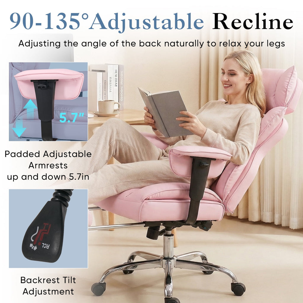 CONCETTA Ergonomic Office Chair 400LBS for Big & Tall, Heavy Duty Desk Chair with Reclining Back, Footrest, Luxurious PU Leather, Black