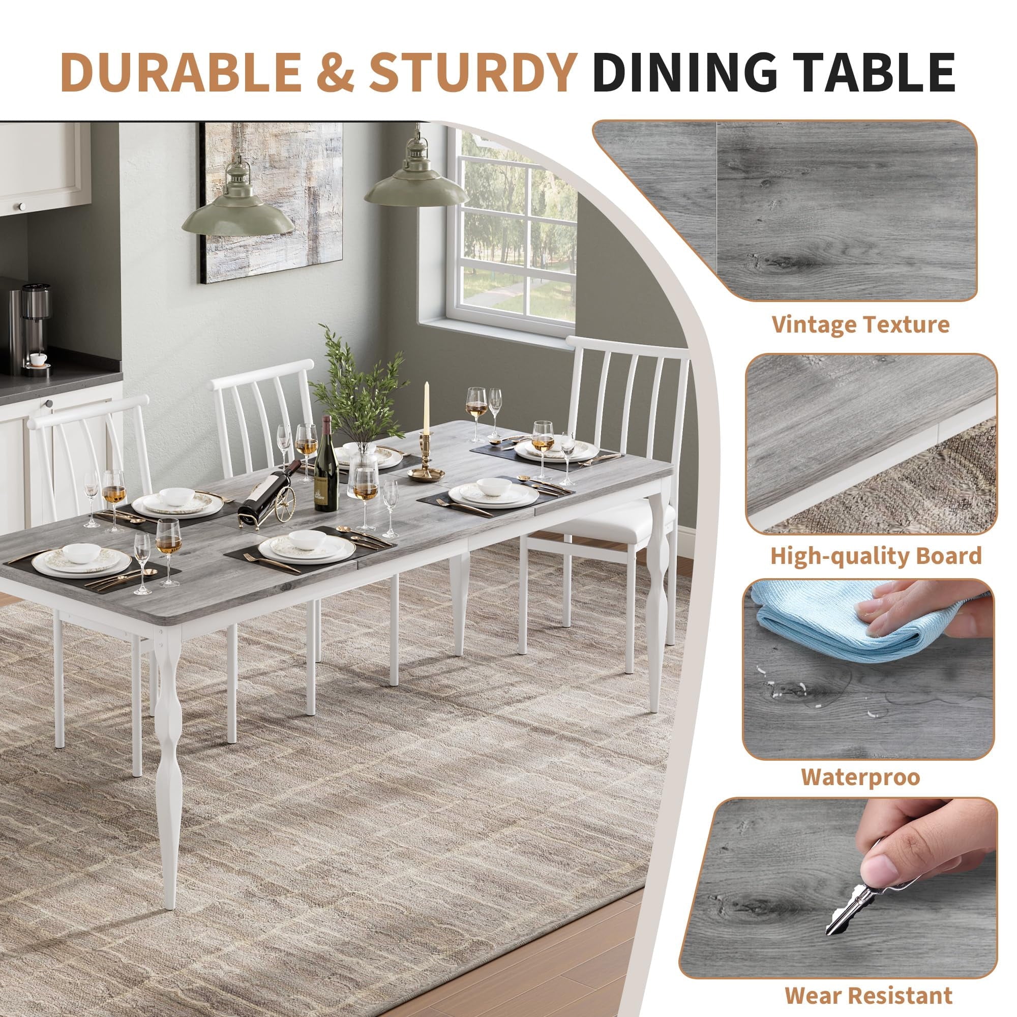 M optimized 78-inch Farmhouse Dining Table for 8, Rustic Rectangular Kitchen Table with Large Tabletop, Long Wooden Dining Room Table with Heavy Duty Legs