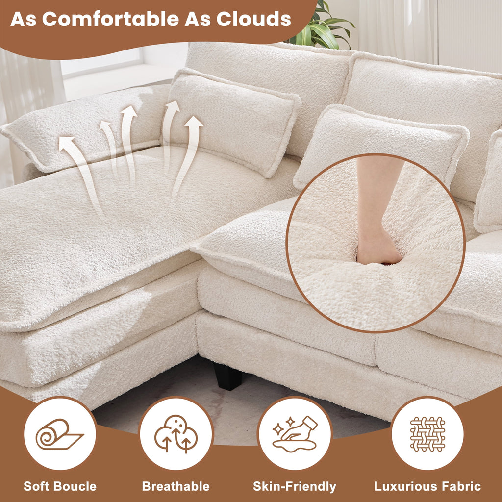 JONPONY109.45 U Shaped Couch,Oversized 4 Seat Sectional with 4 Waist Pillows, Convertible Upholstery Symmetrical Sofá,Sleeper Sofa Couch with Double Chaise Lounge &Memory Foam for Living Room, Beige