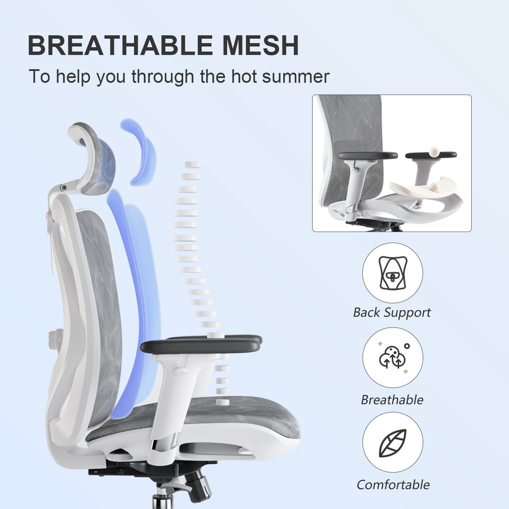 Sihoo M57 Ergonomic Office Chair, Adjustable Swivel Mesh High Back Desk Chair with Headrest, Lumbar Support, Black
