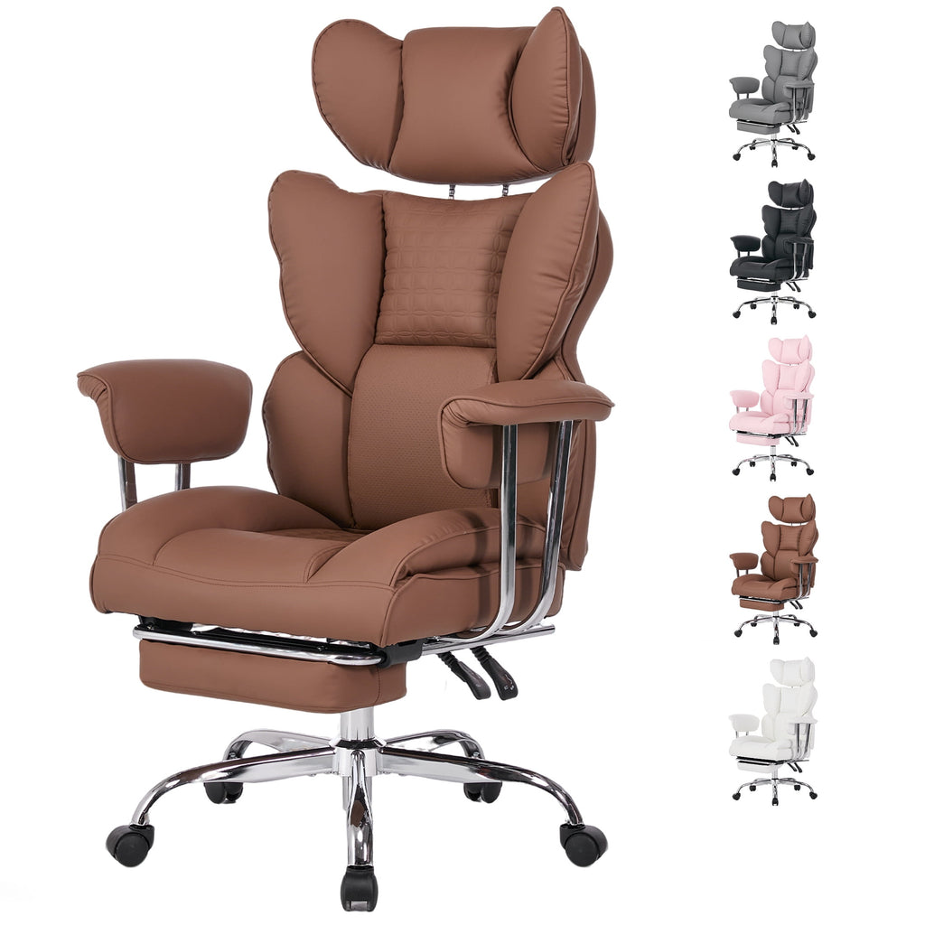 edx Executive Home Office Desk Chair, Ergonomic Big Tall High Back with Footrest & Lumbar Support, Reclining Comfy PU Leather Computer Gaming Chair with Swivel Wheels, Height Adjustable, Black