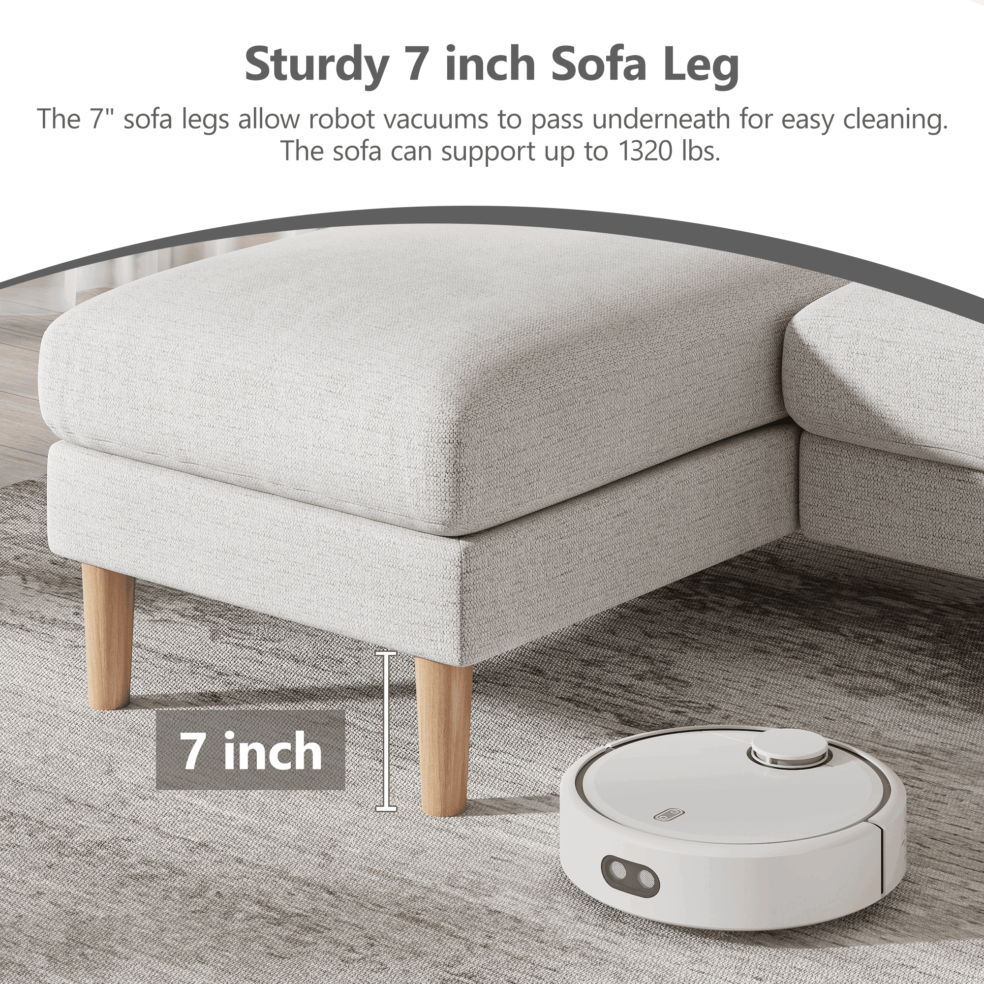 BedLuxury 100 U-Shape Sectional Sofa with Chaise, Chenille Modern Couch with High Legs for Living Room, Apartment, Beige