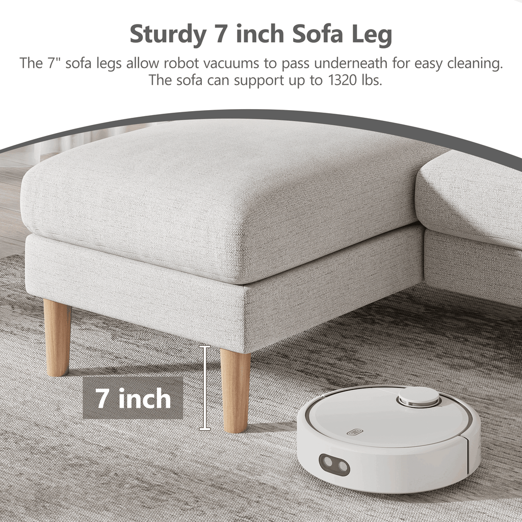 BedLuxury 100 U-Shape Sectional Sofa with Chaise, Chenille Modern Couch with High Legs for Living Room, Apartment, Gray