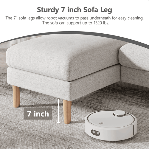 BedLuxury 100 U-Shape Sectional Sofa with Chaise, Chenille Modern Couch with High Legs for Living Room, Apartment, Gray