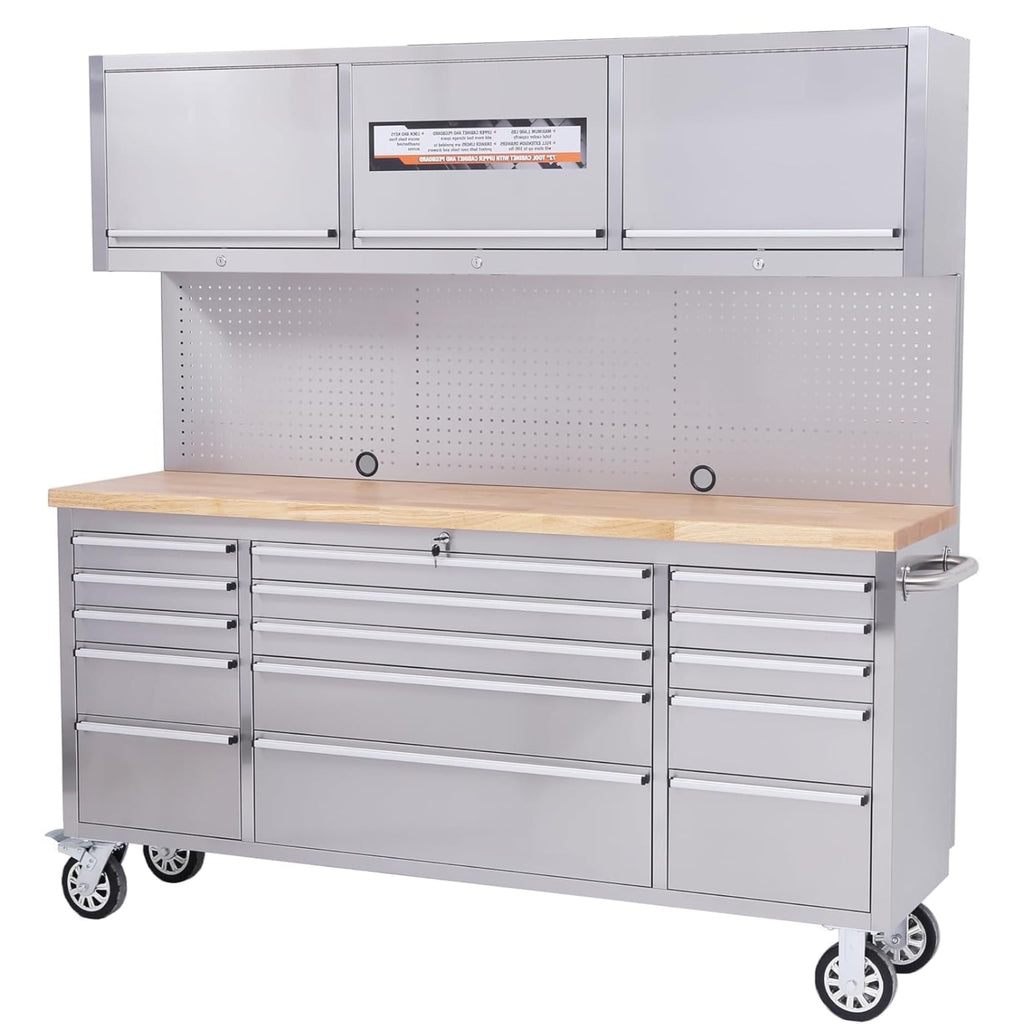 Garvee 61 Tool Chest, Rolling Workbenches with 9 Drawers and Pre-Installed Power Strip for Garage, Workshop, Kitchen