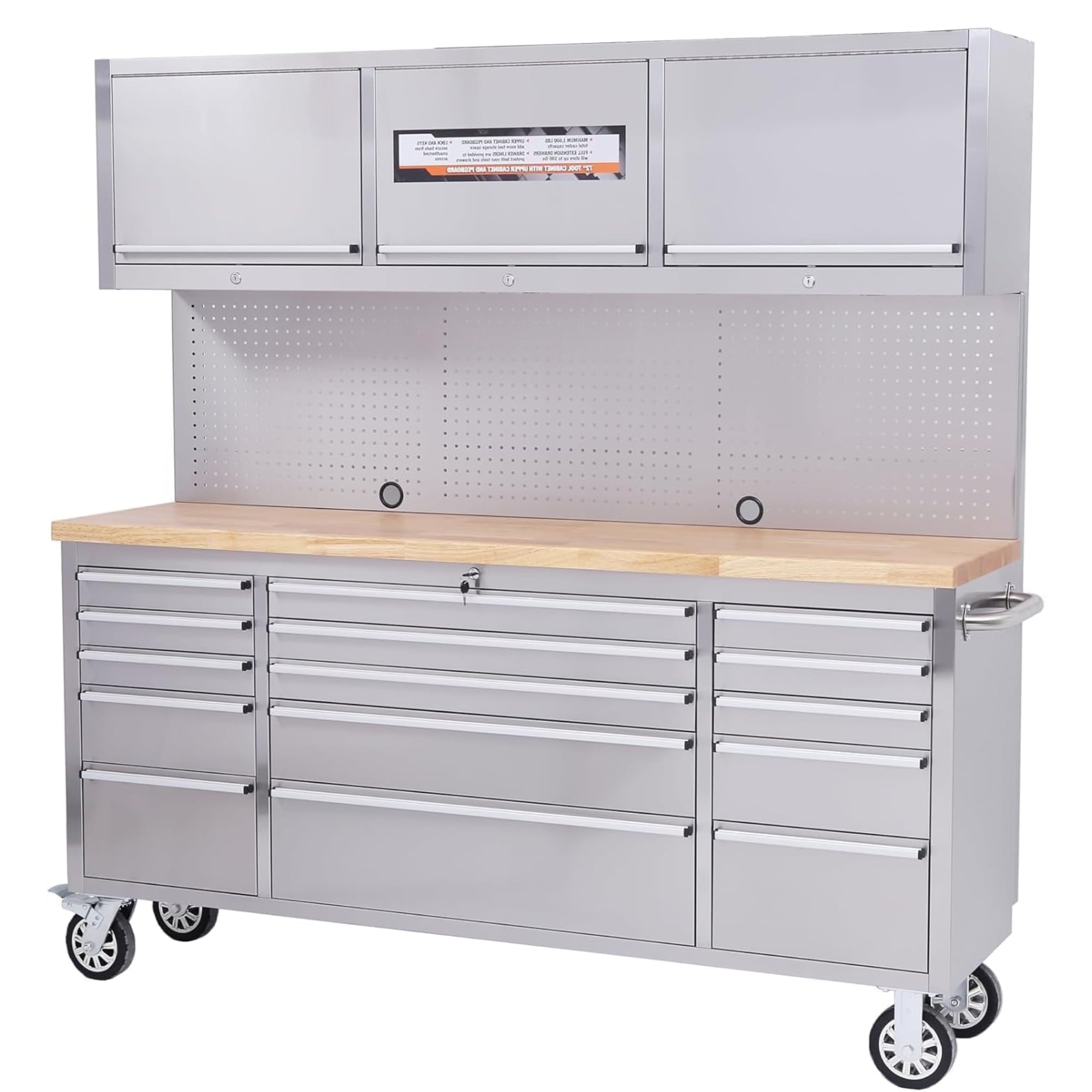 Garvee 61 Tool Chest, Rolling Workbenches with 9 Drawers and Pre-Installed Power Strip for Garage, Workshop, Kitchen