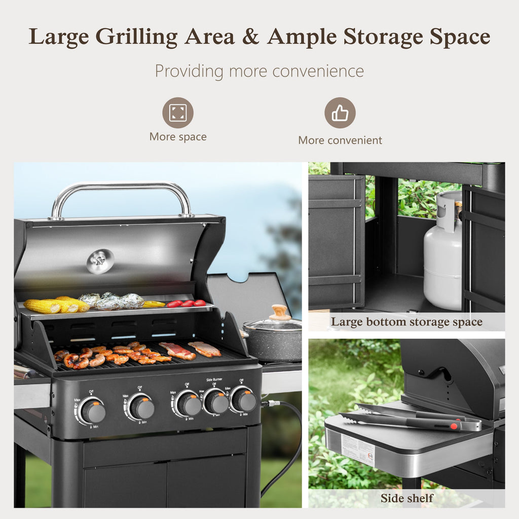 Alpha Joy 4-Burner Propane Gas Grill and Griddle Combo with Side Burner in Black