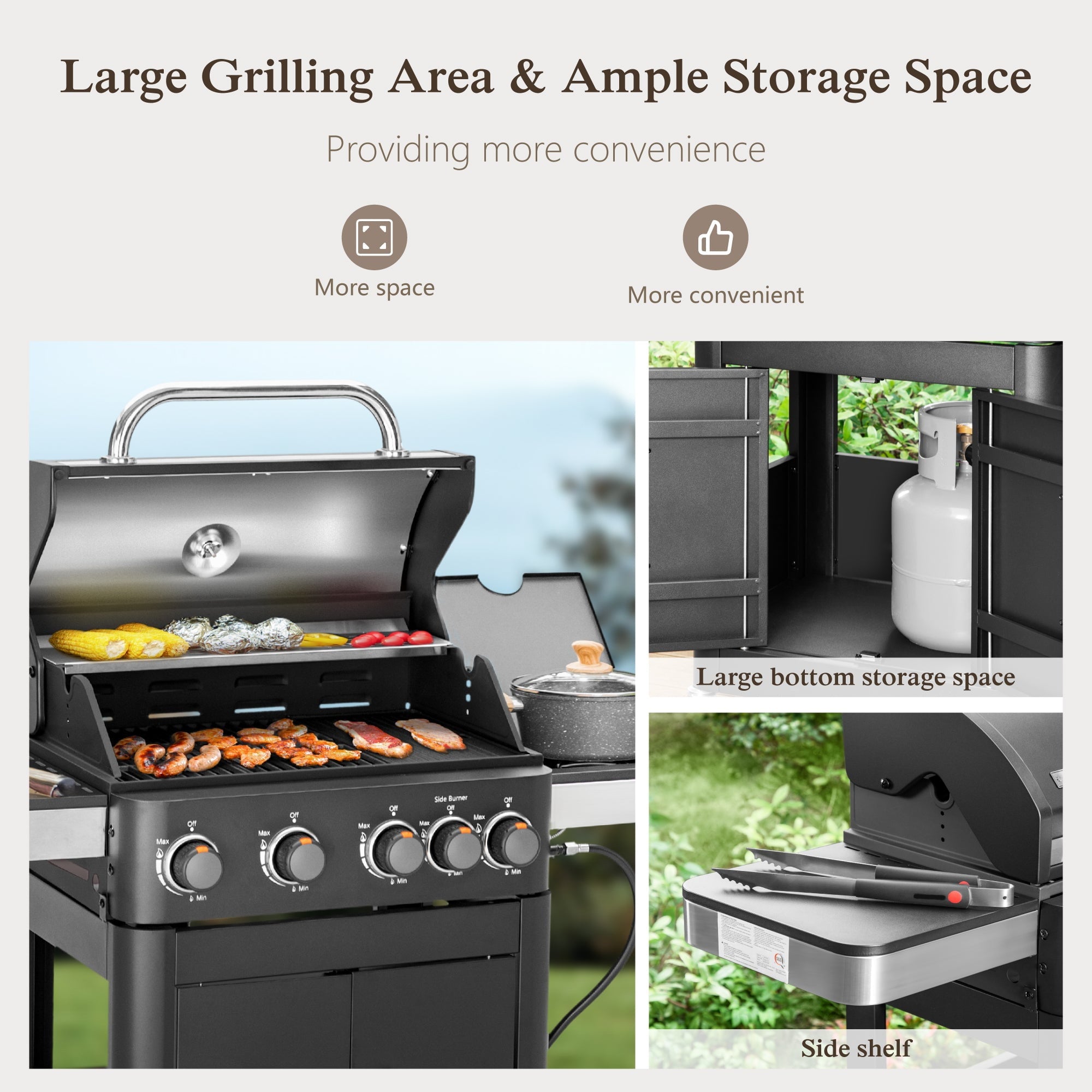 Alpha Joy 4-Burner Propane Gas Grill and Griddle Combo with Side Burner in Black