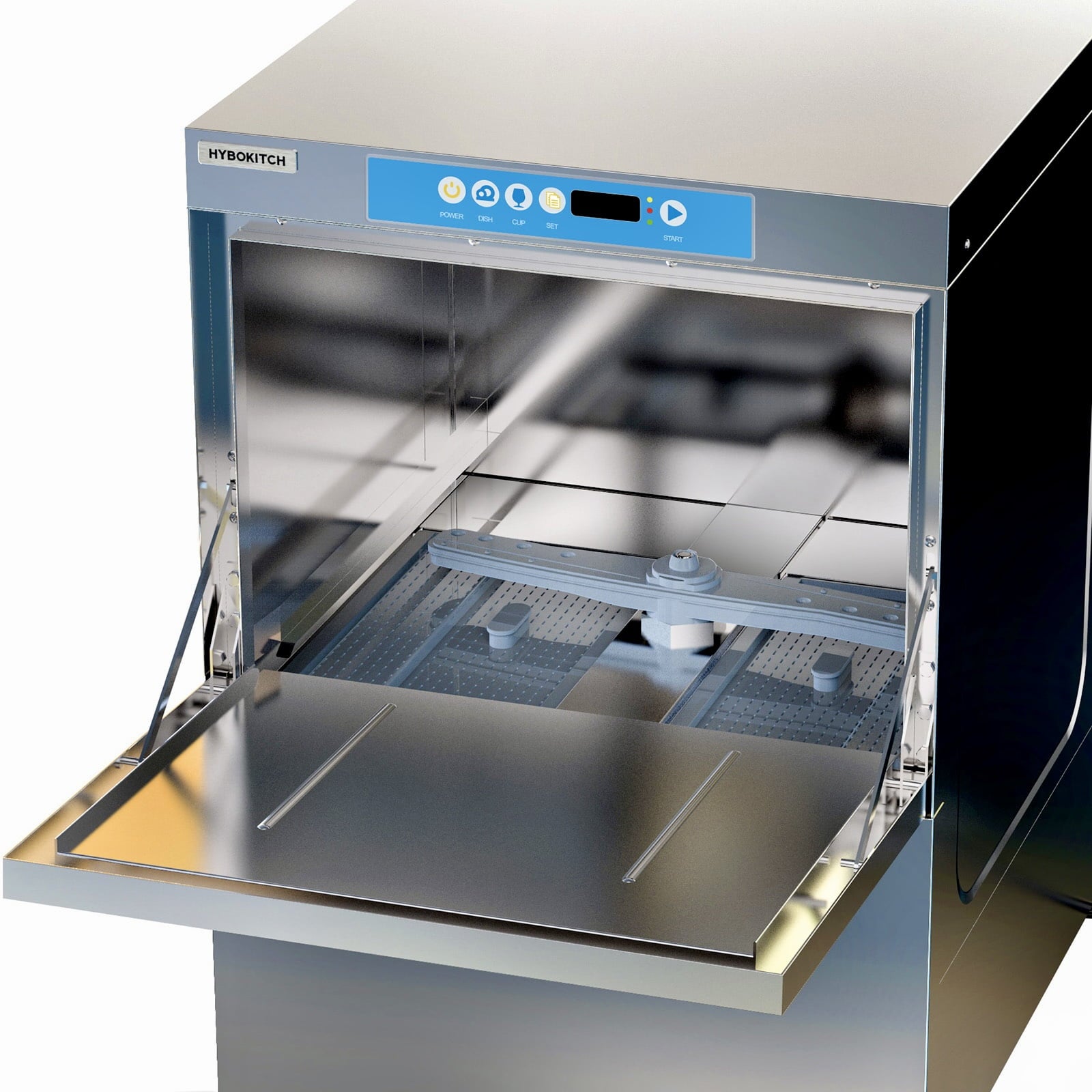 HYBOKITCH Undercounter Commercial Dishwasher/Glasswasher Built-in Booster, Built-in Detergent & Rinse Aid Pumps, Stainless Steel, Up to 40 Racks/Hr, 208~240V