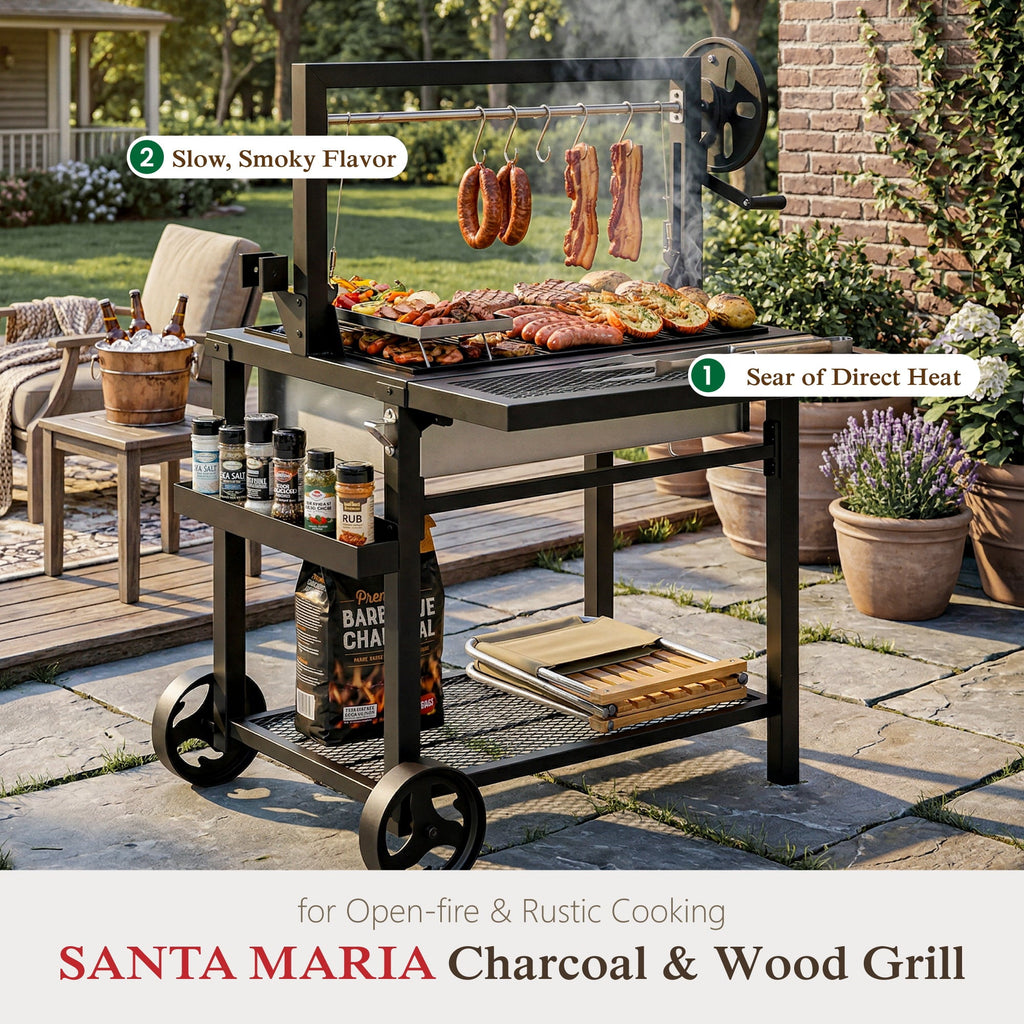 Alpha Joy Argentine Santa Maria Grill 666 SQ.IN. Cooking Area Charcoal & Wood BBQ Grill