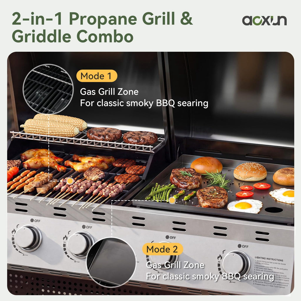 Clouddwell 4 Burner Gas Propane Grill, with 4 Casters, Side Table, and Thermometer, Patio Garden BBQ Grill Perfect for Camping, Black and Silver