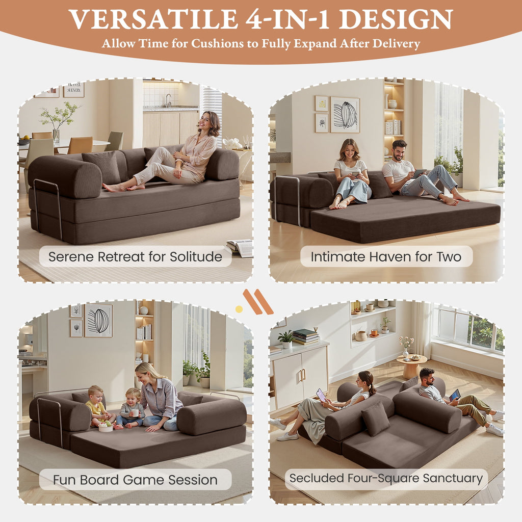 COOLHUT 63 W Combination Sofa, High Rebound Density Foam Sofa Couch, Two Forms Floor Couch Three Seats Sofa Bed for Living Room, Bedroom, Green