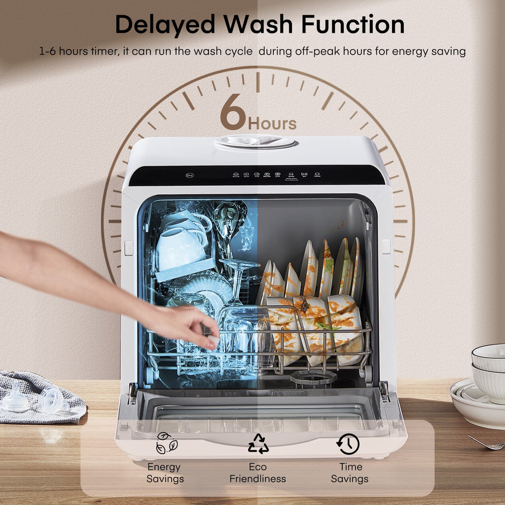 Countertop Dishwasher with Timeing Function, 6 Programs, 360°Dual Spray, 167℉ High-Temp, Mini Portable Dishwasher for Home,Apartments,RVs
