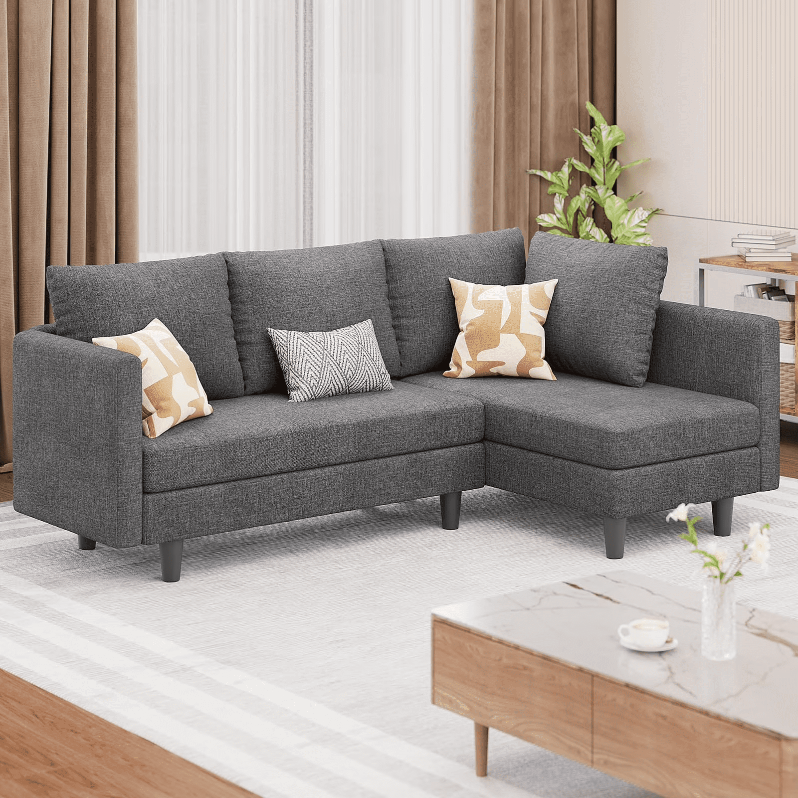 Comfortable Sofa Couch, Lofka L Shaped Foam Couch for Office, Living Room, Green