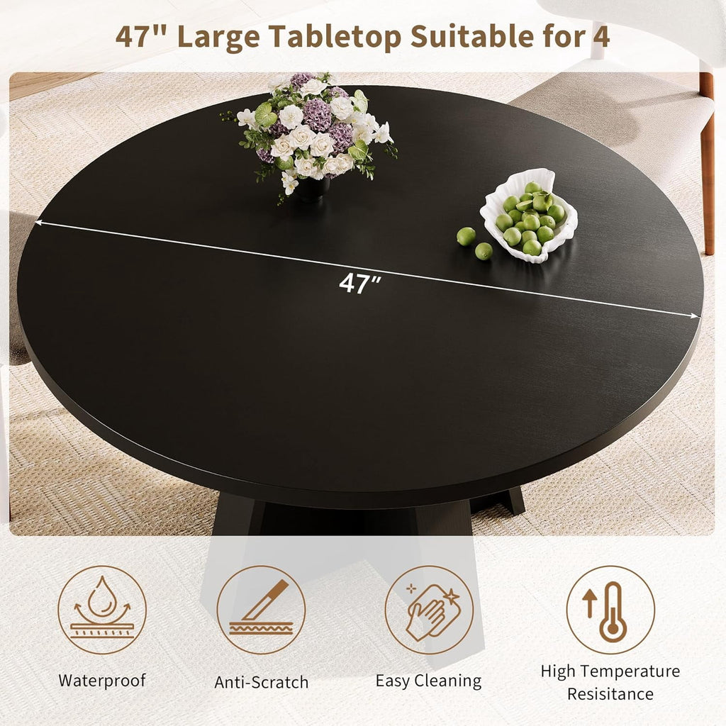 Laisnet 47 Round Dining Table for 6, Modern Wooden Dinner Table for Kitchen Living Room, Black