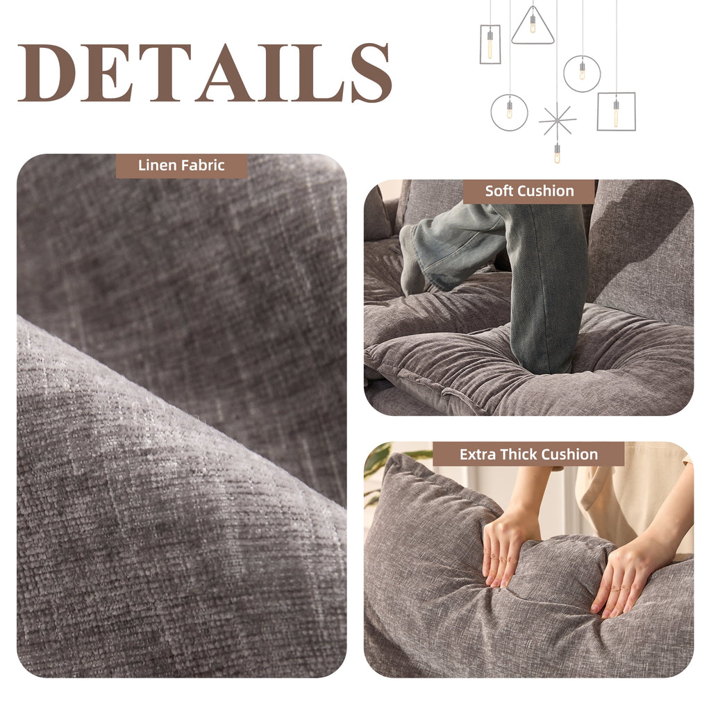 LAKPS 3-Seat Sectional Sofa Couch, Cloud-Style Deep Seating Sleeper Sofa with Included Throw Pillows, Linen Upholstery, Modern Living Room Sofa, Cream White
