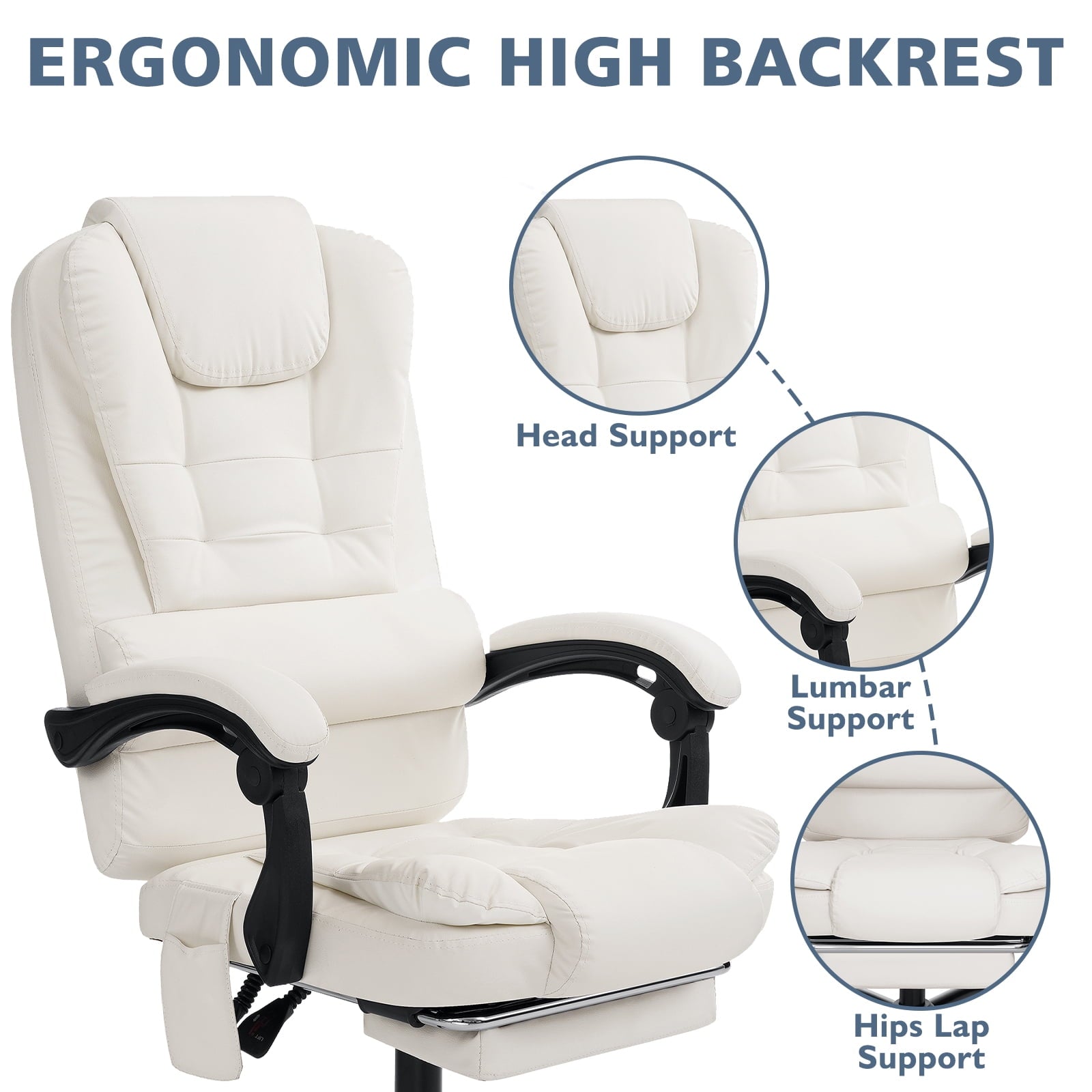 Hoffree Executive Office Chair Massage and Footrest Ergonomic Computer Desk Chair Reclining High Back Leather Office Chair Lumbar Back Support Swivel Rolling for Home Office Black