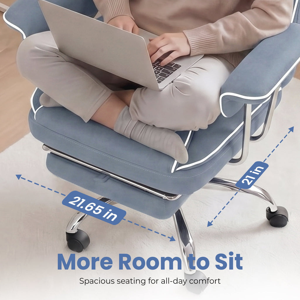 CELTOSS Executive Office Chair 400LBS, High Back Computer Chair with Arms and Footrest, Ergonomic Desk Chair with Lumbar Support, 90–135° Reclining Office Chairs for Home Work, Fabric Blue