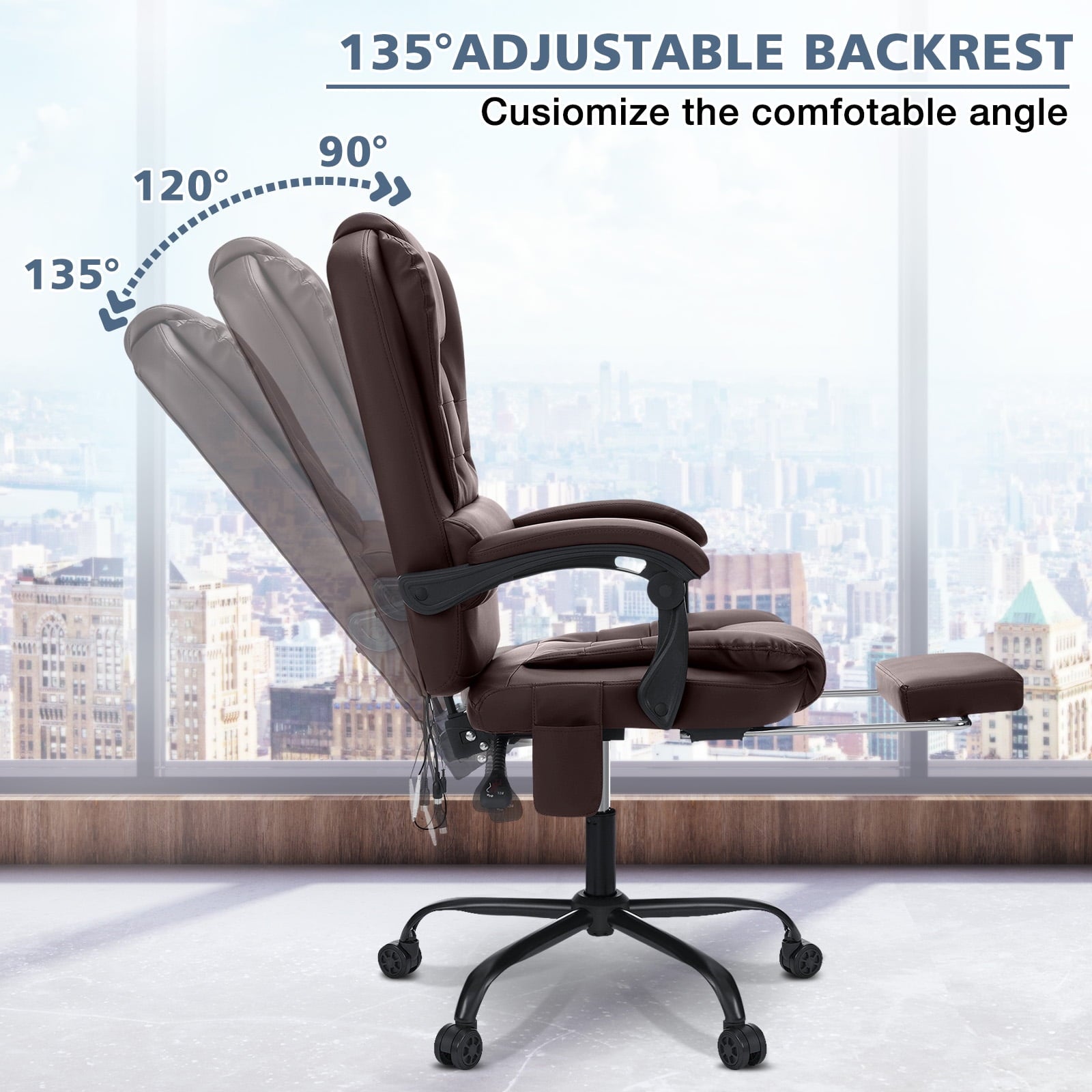 Hoffree Executive Office Chair Massage and Footrest Ergonomic Computer Desk Chair Reclining High Back Leather Office Chair Lumbar Back Support Swivel Rolling for Home Office Black