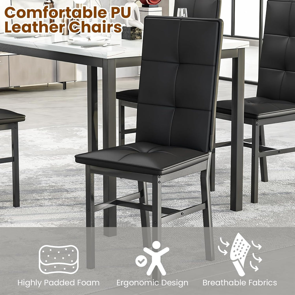 LinkRomat Dining Table Set for 4, Modern Faux Marble Tabletop and 4 PU Leather Upholstered Chairs, Kitchen Table and Chairs for Dining Room Breakfast Nook, Gray