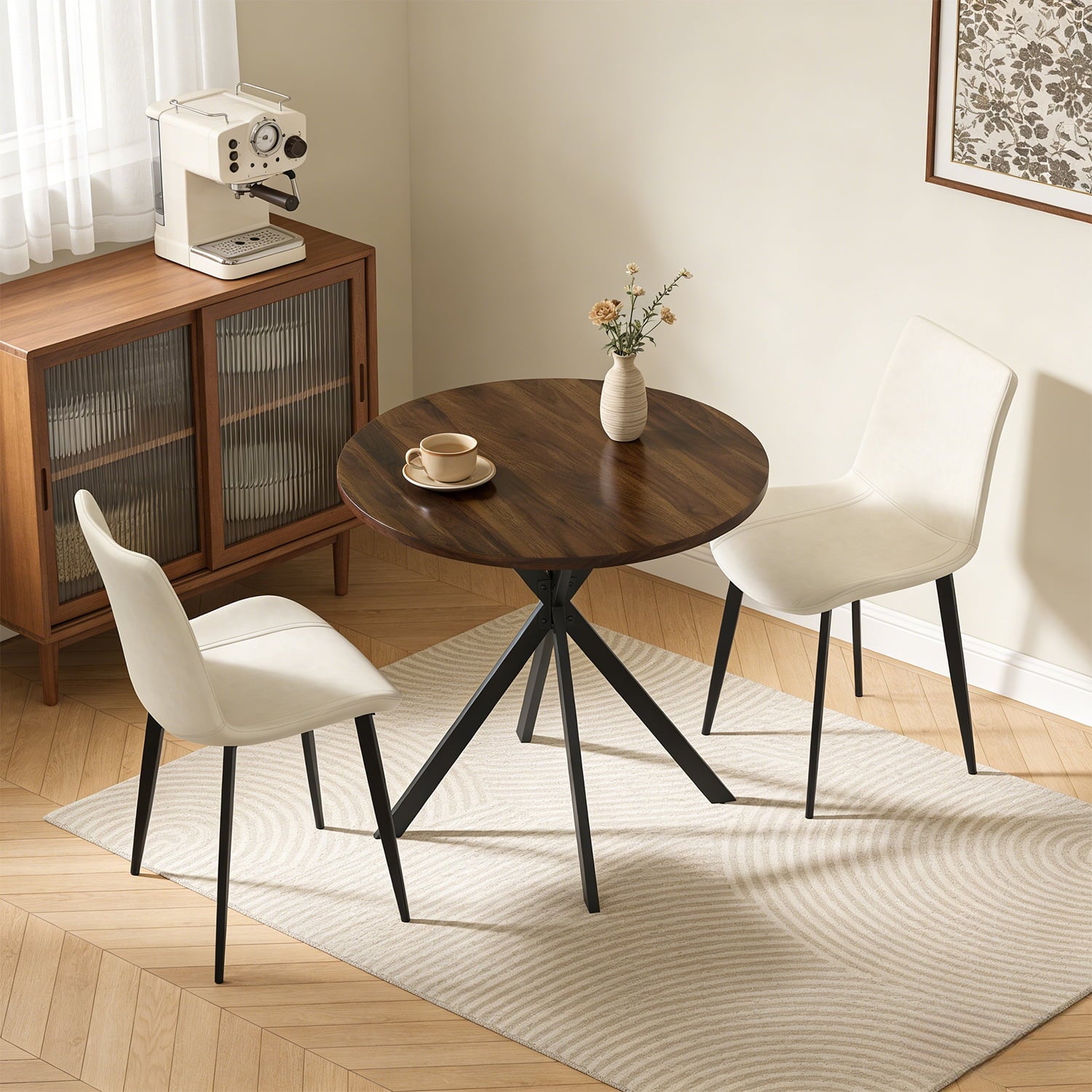 Small Round Dining Table for 2-4 People, 31.7 Modern Round Kitchen Table, Space-Saving Table for Living Dining Room, Coffee ,Apartment
