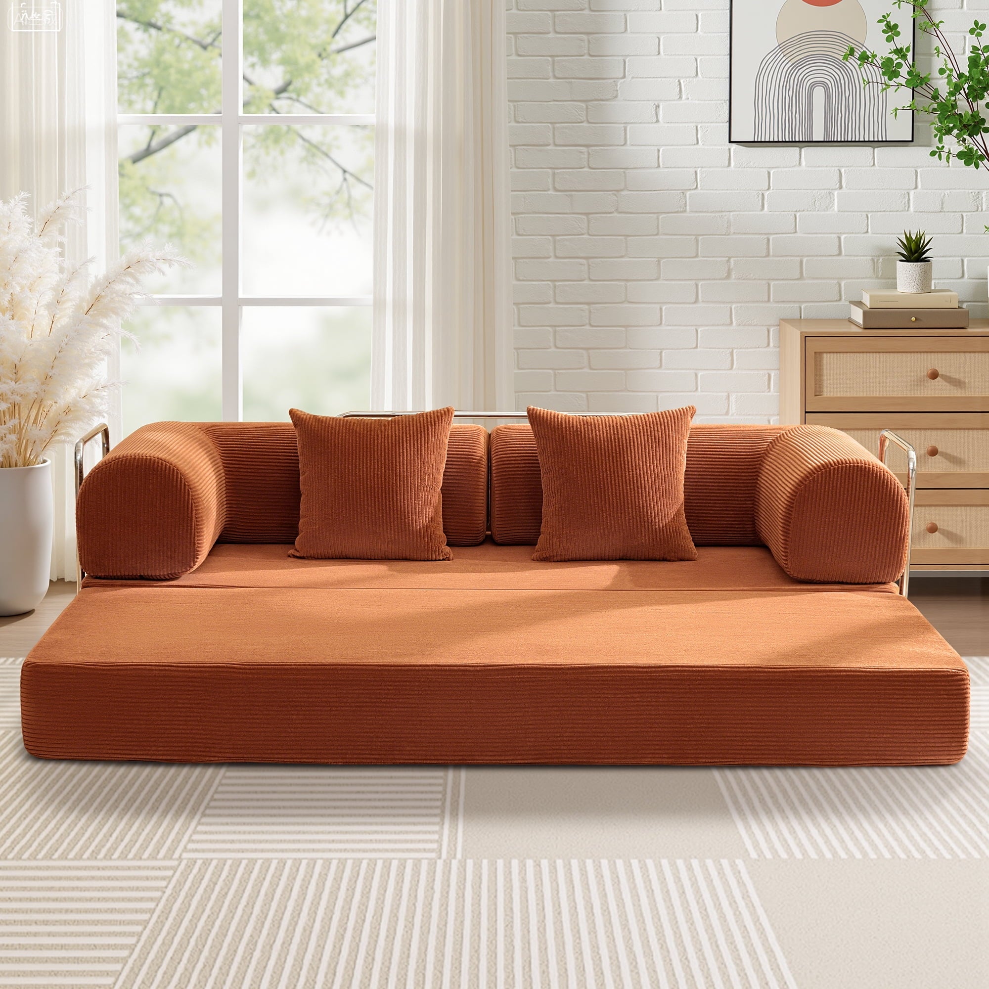 COOLHUT 63 W Combination Sofa, High Rebound Density Foam Sofa Couch, Two Forms Floor Couch Three Seats Sofa Bed for Living Room, Bedroom, Green