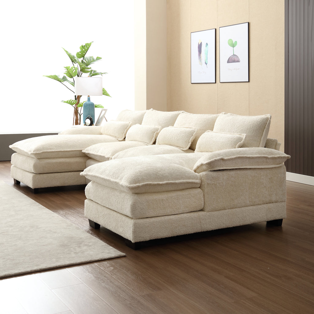 JONPONY109.45 U Shaped Couch,Oversized 4 Seat Sectional with 4 Waist Pillows, Convertible Upholstery Symmetrical Sofá,Sleeper Sofa Couch with Double Chaise Lounge &Memory Foam for Living Room, Beige