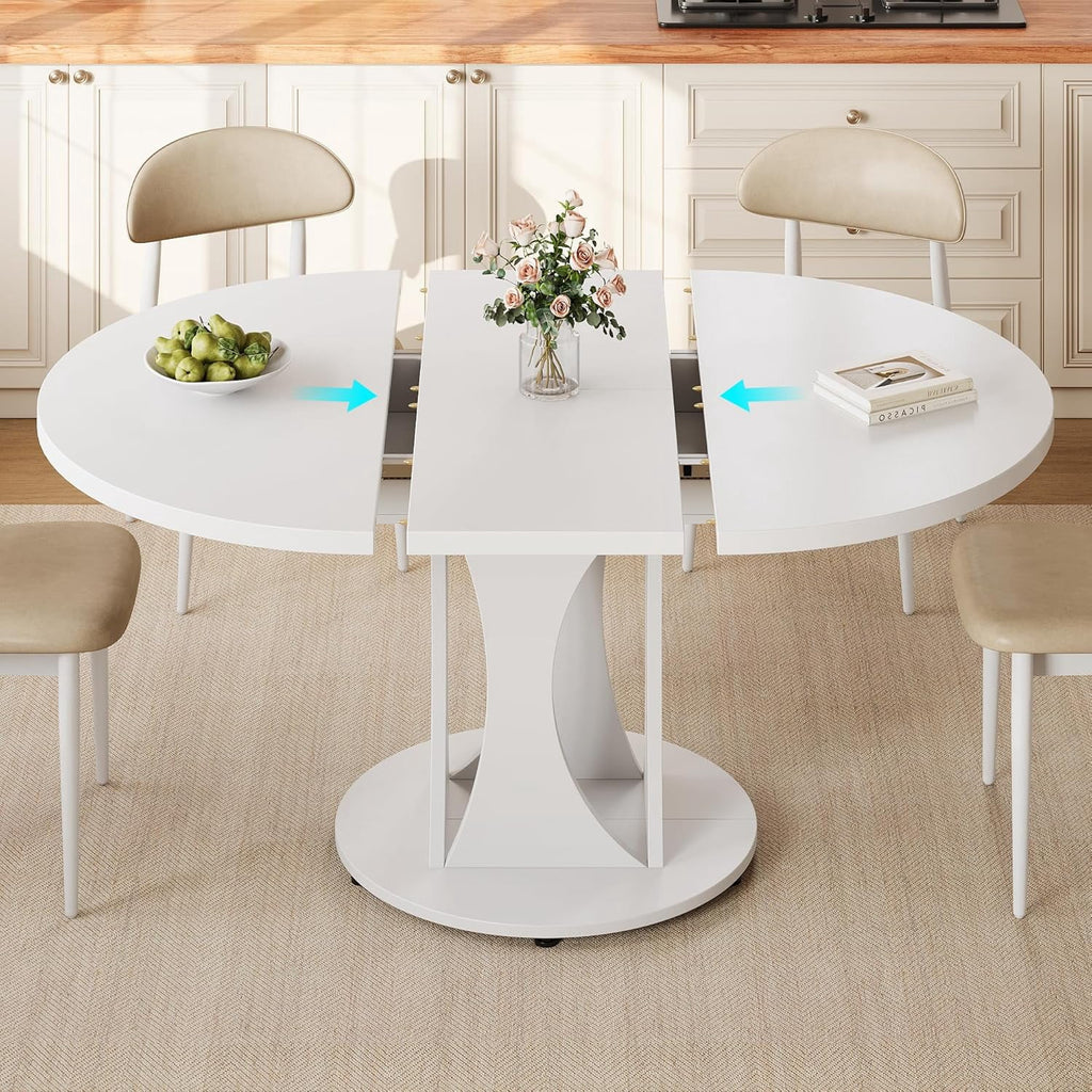 Virans 43.3-59 Extendable Round Dining Table for 6-8,Kitchen Table with MDF,Modern Dinner Table for Dining Rooms,Living Rooms,Walnut