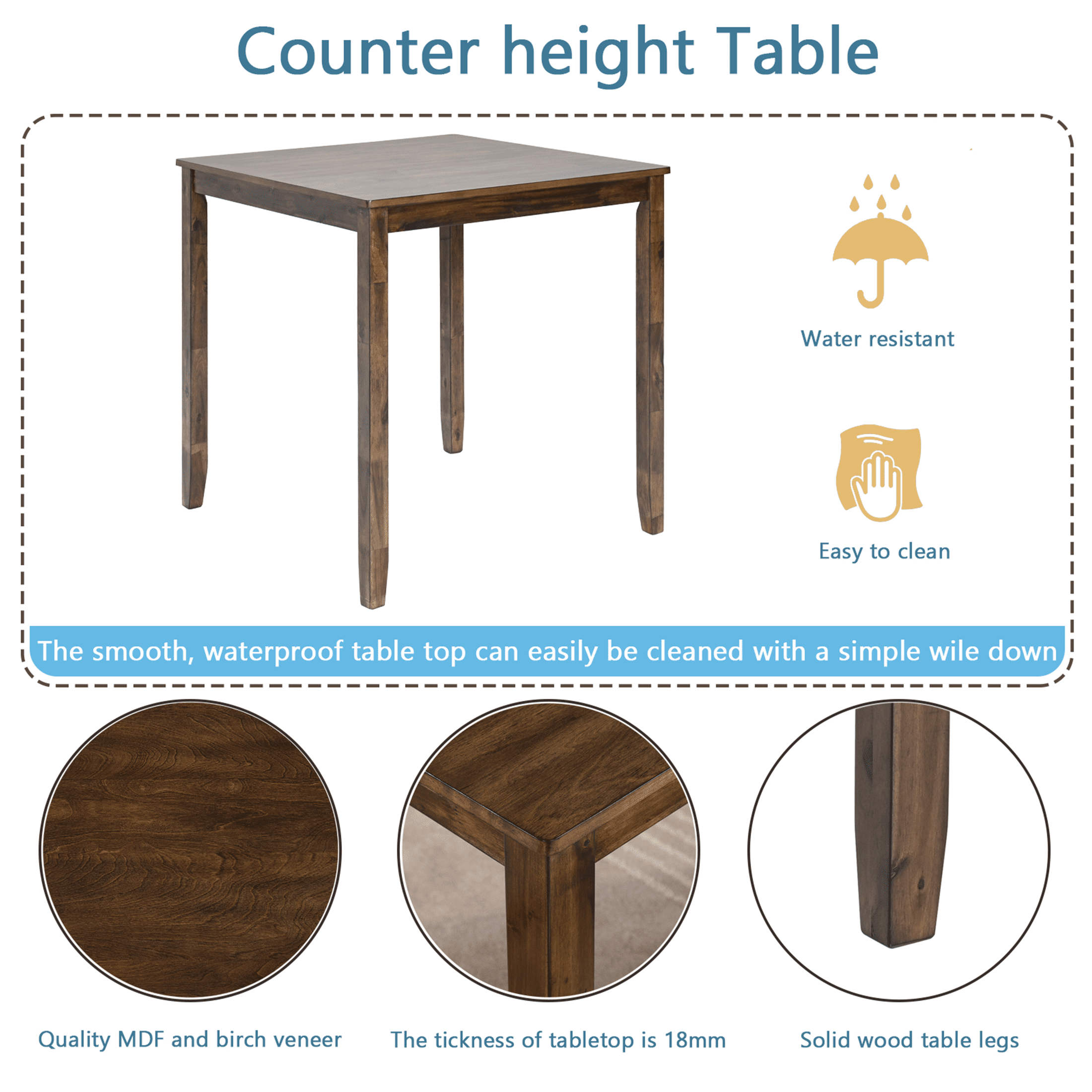 SESSLIFE Dining Table Set for 4, Counter Height Kitchen Table Set with Square Table and 4 Upholstered Chairs, Solid Wood Dining Room Set for 4, Space-Saving, Black & Oak