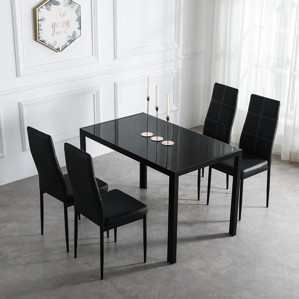 Ktaxon Solid Wood Dining Table Set for 6, Mid-Century Dining Room Table with 4 Padded Chairs & Bench, 47.3 Dining Room Set for 4~6 Family Use, Natural Wood